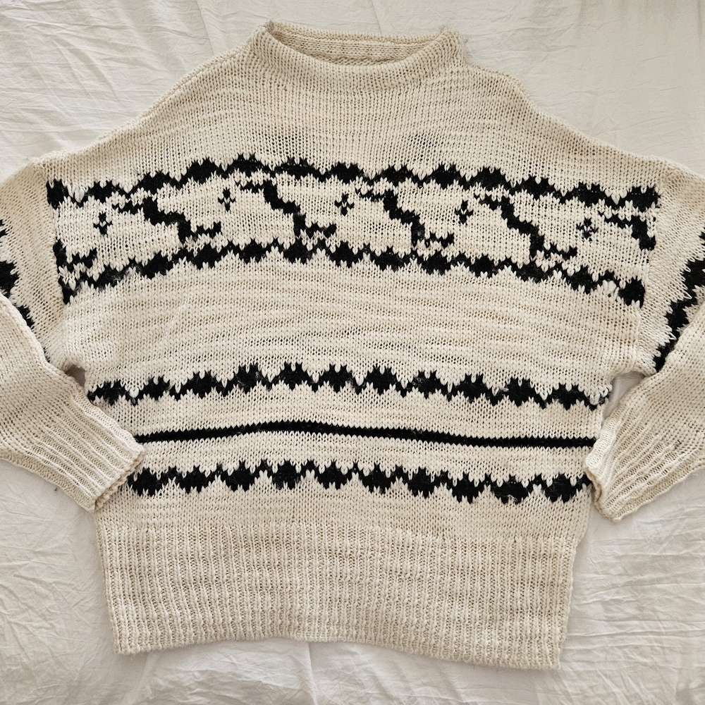 Cozy Knit Sweater with Black Pattern